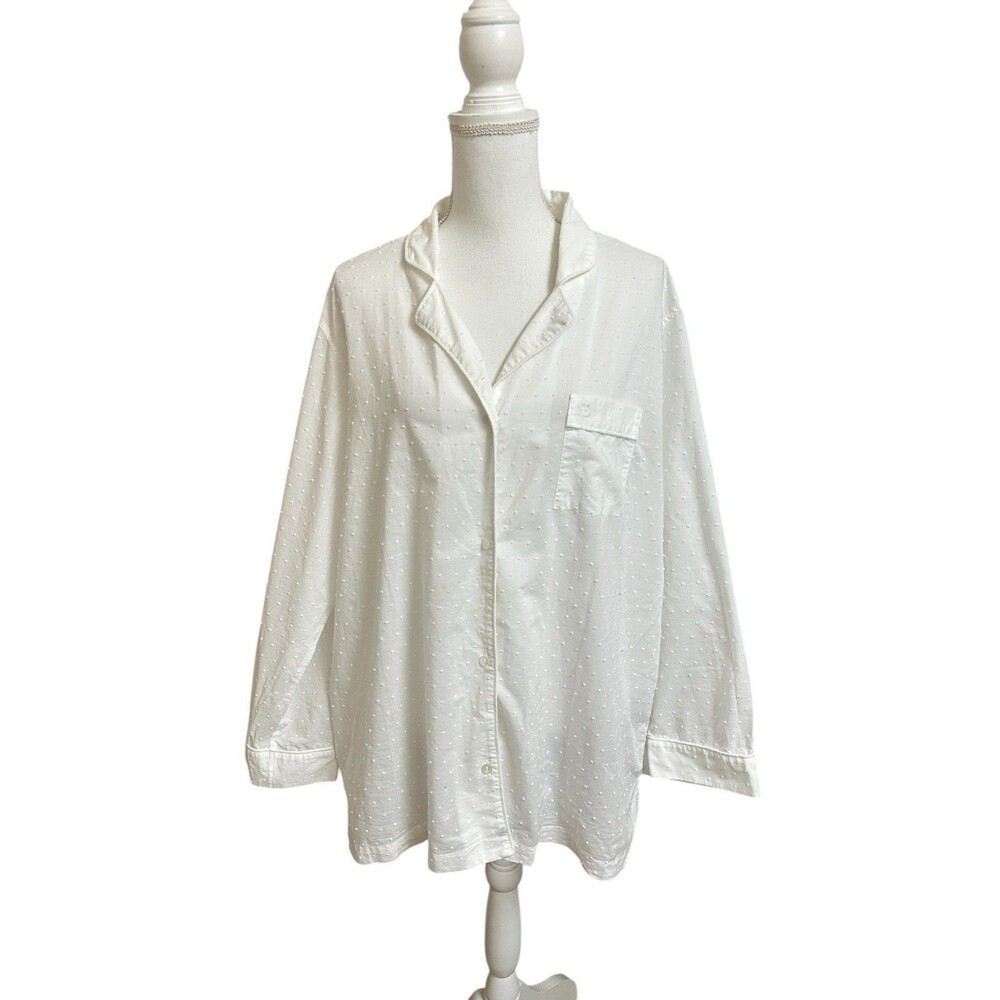 Victoria Secret Women's XL Long White Popcorn Chenille Long Sleeve Sleep Top